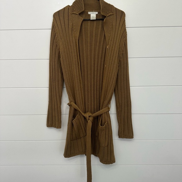 Vintage Brown Ribbed Knit Cardigan Sweater - Picture 3 of 4